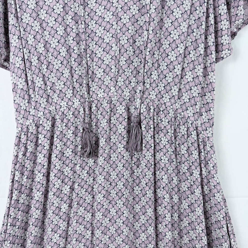 Knox Rose Lilac Floral Maxi Dress L Tiered Tassel Smocked Boho Cottage Prairie - Picture 3 of 11
